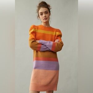 Farm Rio Sweater Dress Stripe Puff Sleeve Size S $228